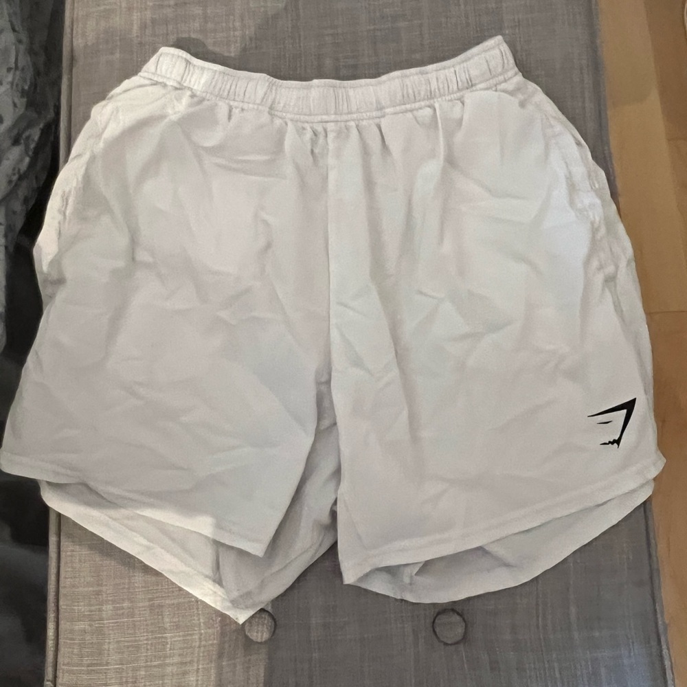 white gym shark shorts